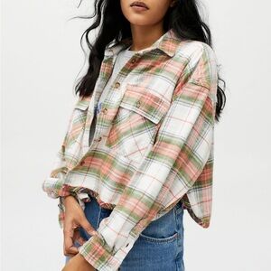 Urban Outfitters Plaid Button Down Shirt - Pink, Green, White
